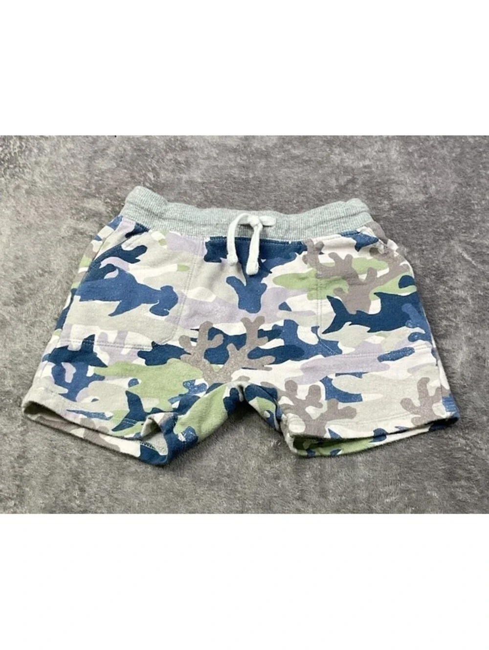 Gymboree Camo Knit Shorts 18-24 Months Blue Green Gray Pull On Drawstring Pocket